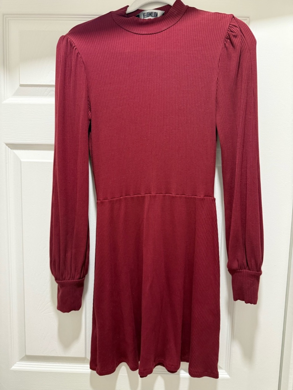 Reformation Ribbed Long-Sleeve Mini Dress in Deep Wine